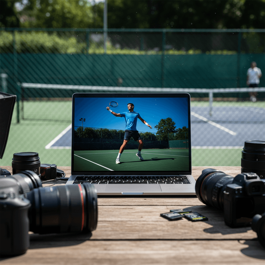 Editing final tennis photos on location